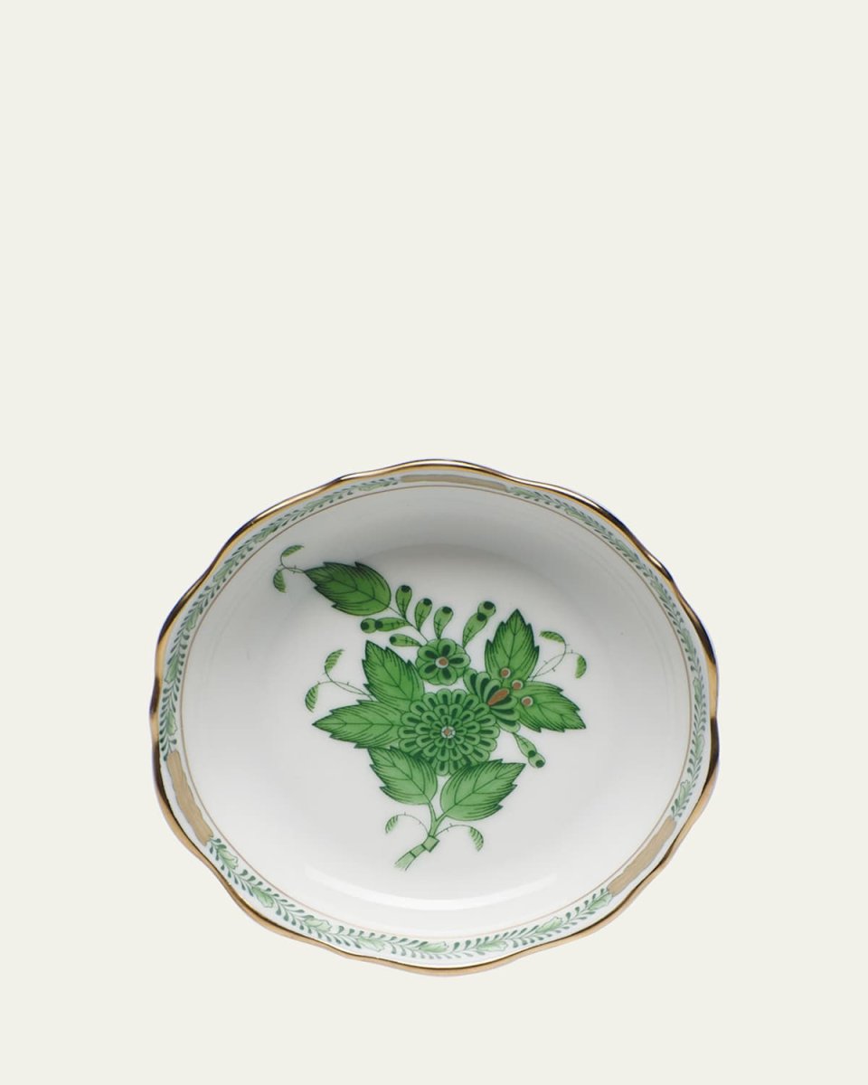 Chinese Bouquet Mini Scalloped Dish - Green